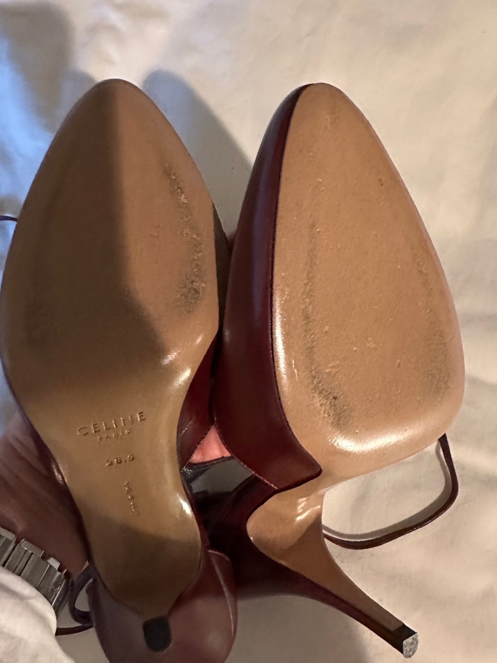 Celine Burgundy Leather T-Strap Wrap Heels - Picture 11 of 15